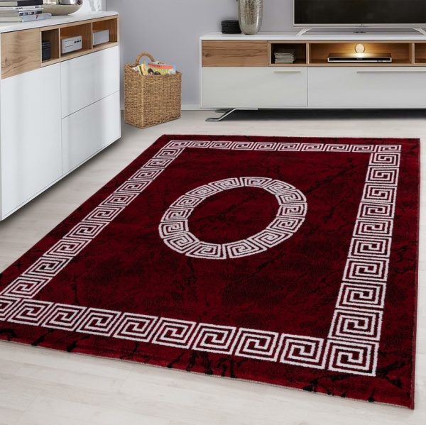 Kurzflor Teppich Rot mit Modernem Bordrendesign